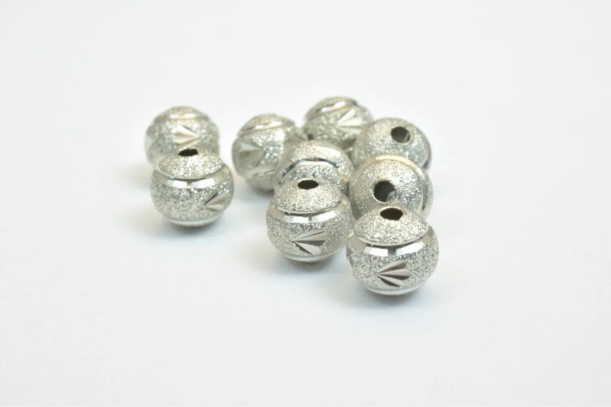 100 PCs Steel Dark Silver Plated Carved Round Beads 8mm/10mm Diamond Cut