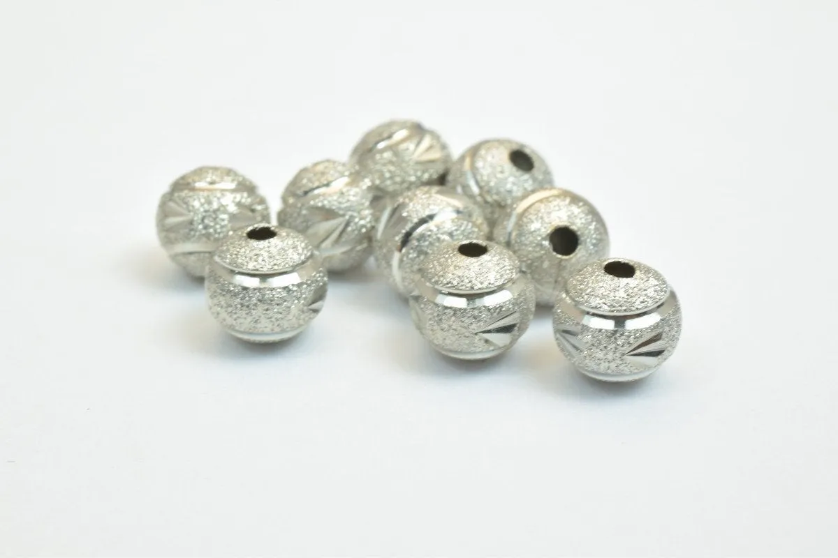 100 PCs Steel Dark Silver Plated Carved Round Beads 8mm/10mm Diamond Cut