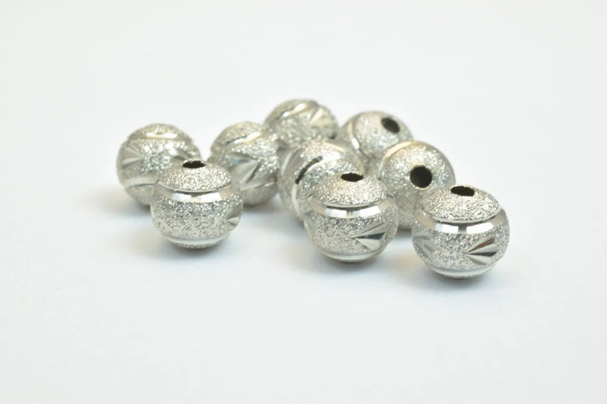 100 PCs Steel Dark Silver Plated Carved Round Beads 8mm/10mm Diamond Cut