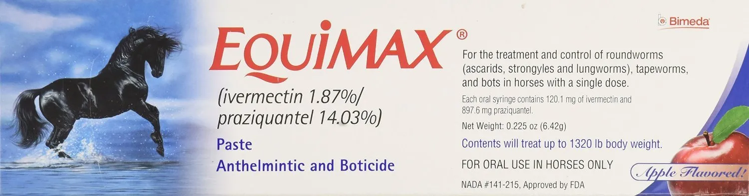 (3 Pack) Bimeda Equimax Horse Wormer Ivermectin 1.87 Percent and Praziquantel 14.03Percent Paste Tube