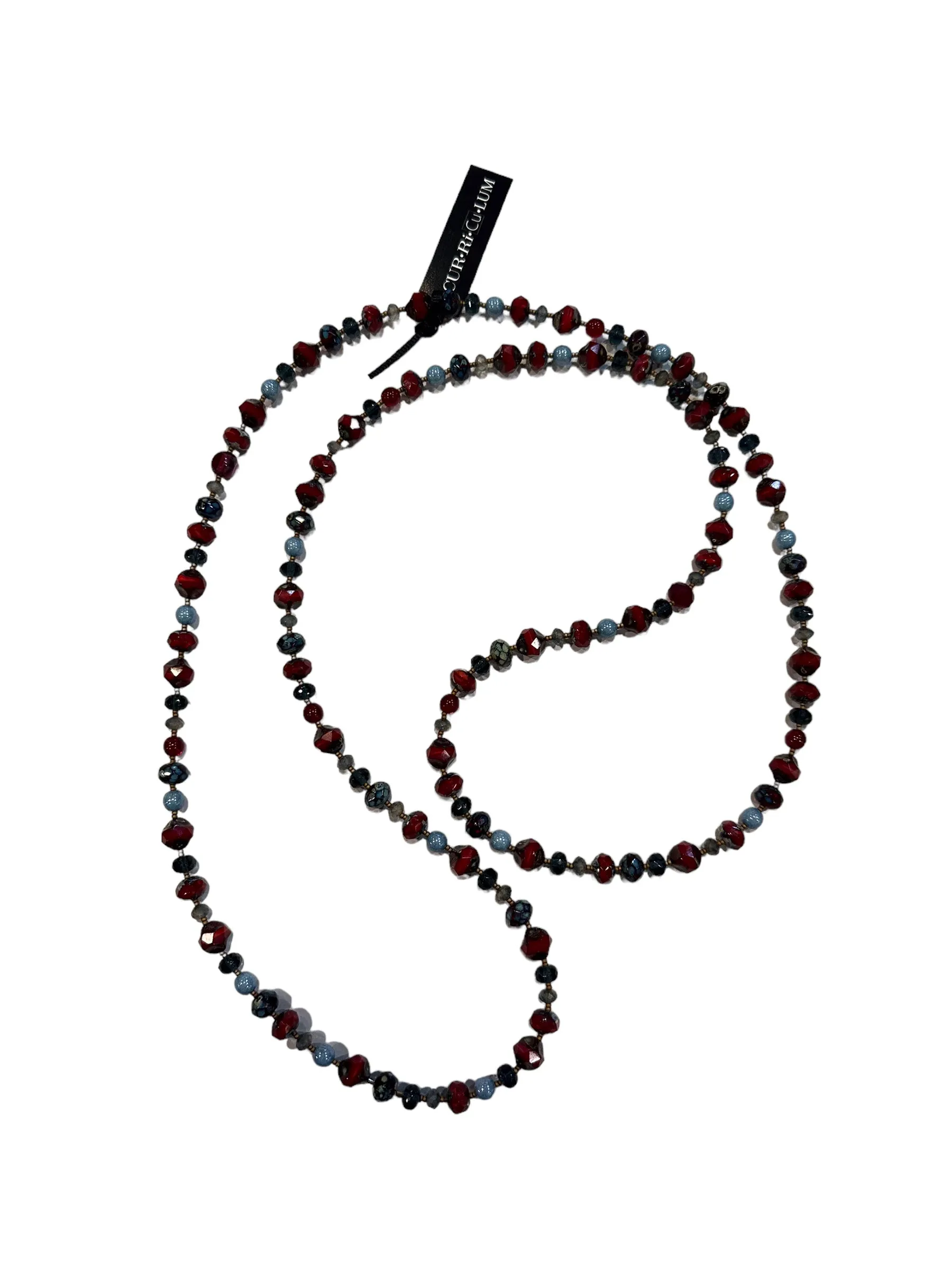 44" Red and Black and Blue Necklace--Czech Glass Beads