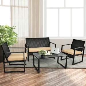 4pc Patio Rattan Furniture Set - Coffee