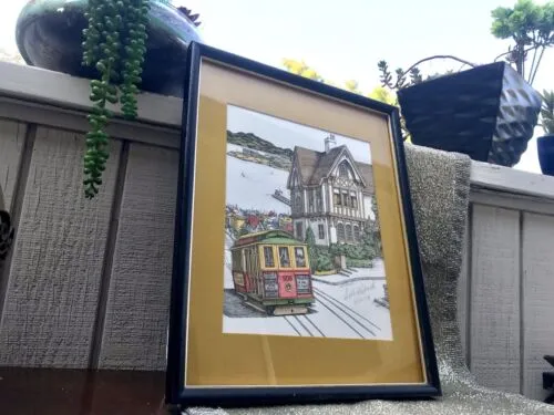 70’s San Francisco Trolly Watercolor Lithograph Signed Debbie Patrick Framed Art