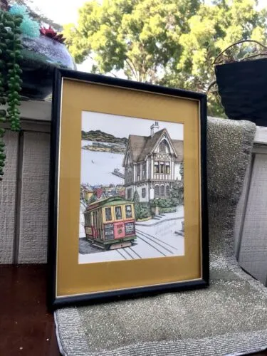 70’s San Francisco Trolly Watercolor Lithograph Signed Debbie Patrick Framed Art