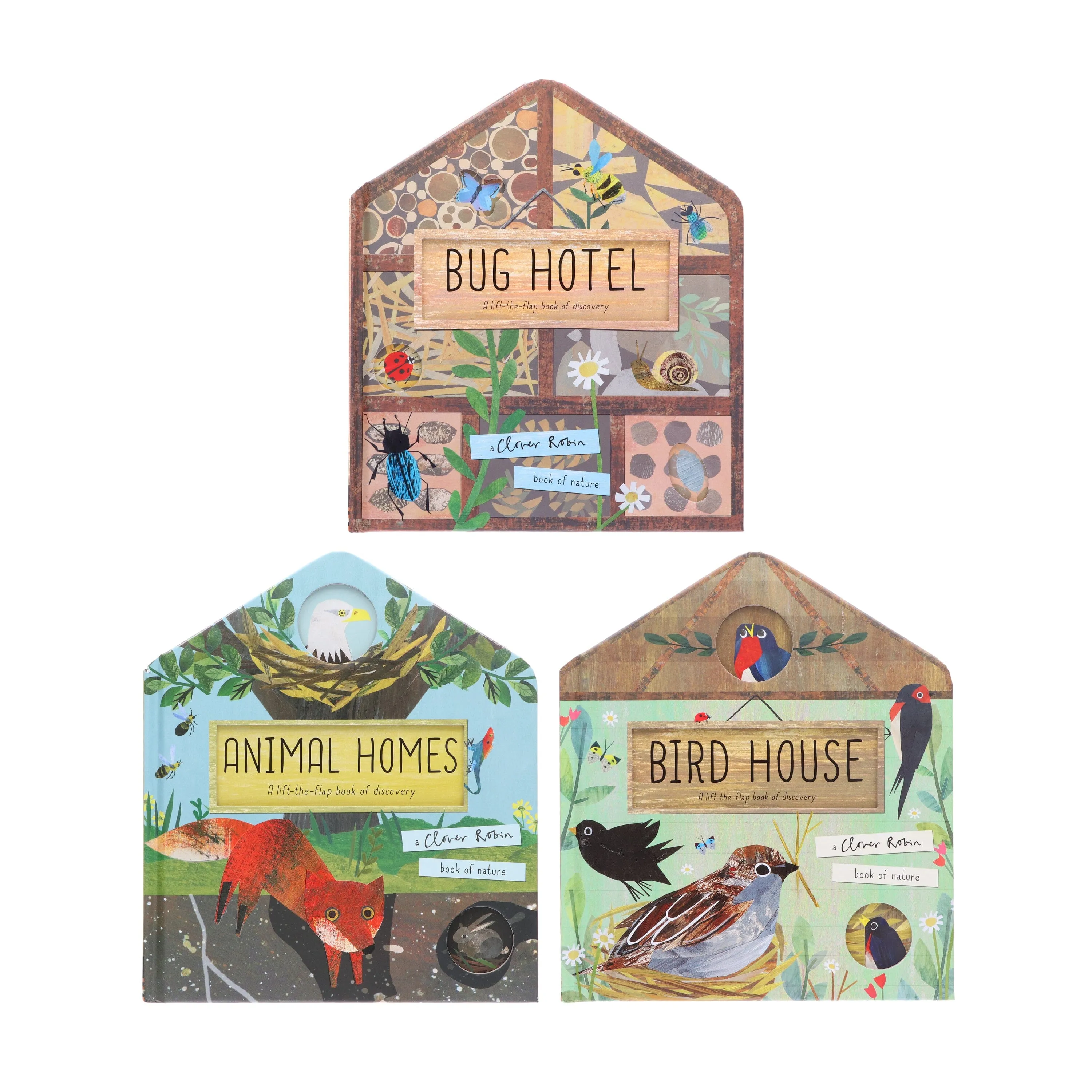 A Clover Robin Book of Nature Series 3 Books Lift-the-flap Collection Set (Bird House, Bug Hotel & Animal Homes)- Ages 0-5 - Board Book