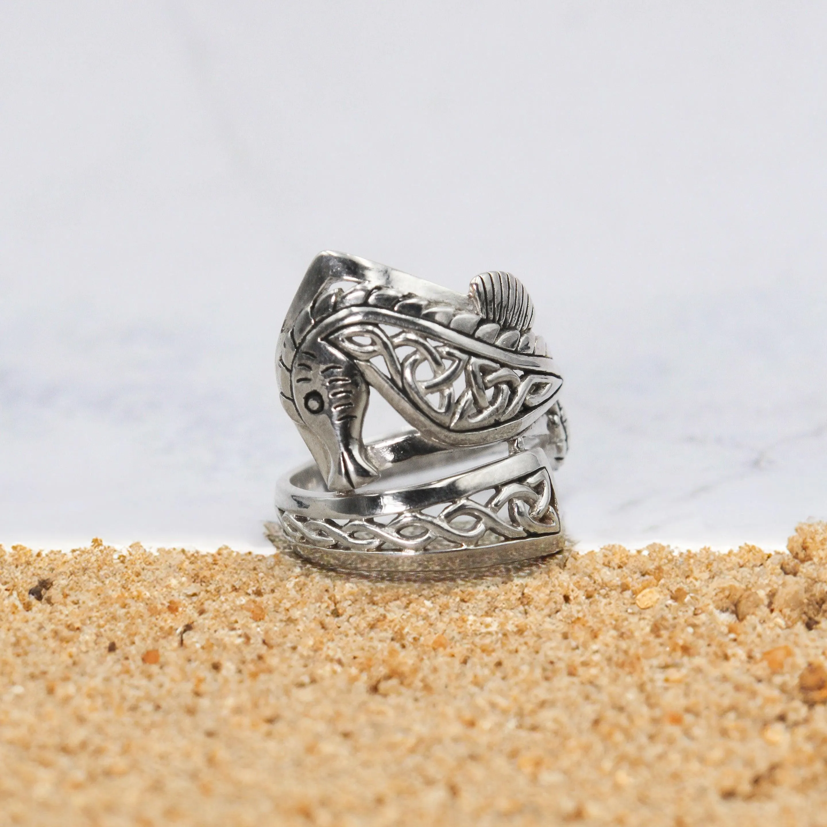 An anomaly of nature ~ Celtic Knotwork Seahorse Sterling Silver Spoon Ring TRI1737