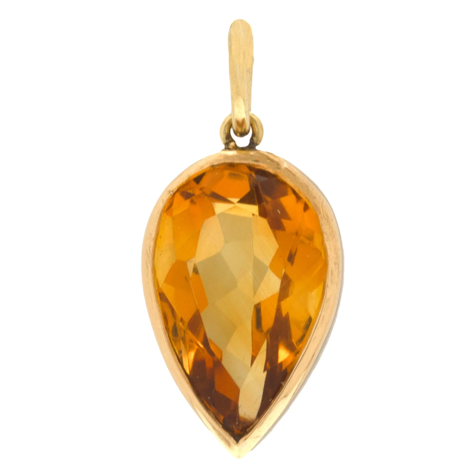 Antique 18ct Gold Pear Citrine Pendant, 3.70ct.