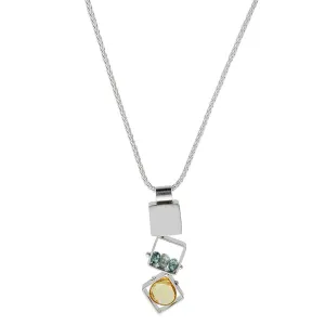 Ashka Dymel Citrine Blue Zircon Cascading Cubes Necklace