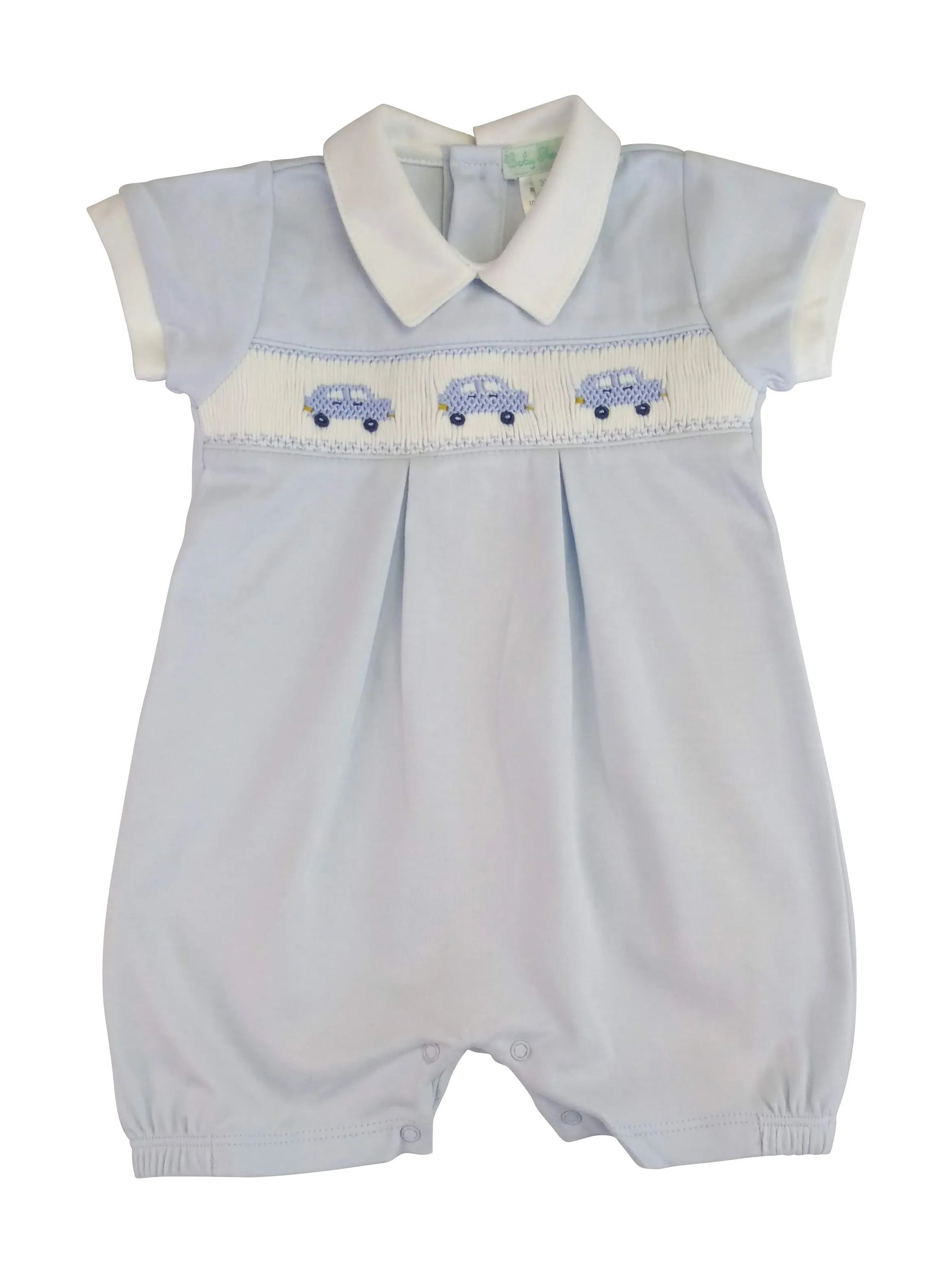 Baby Boy's Blue Cars Hand Smocked Romper