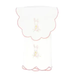 Baby Bunny Cotton Knit Bib & Burp Set-Pink