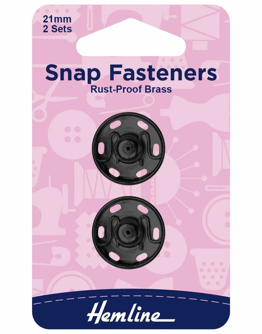 Black Snap Fasteners Hemline 21mm