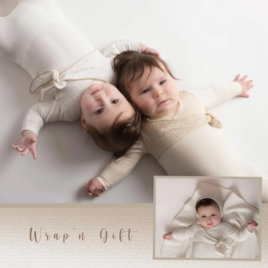 Citrine Gauze Wrap White Gold Layette Set (Footie , Bonnet & Blanket)