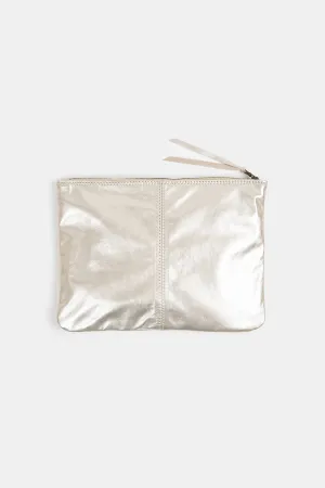 Elke Leather Zip Clutch in Platinum