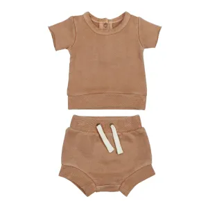 French Terry Tee & Shorties Set in Adobe