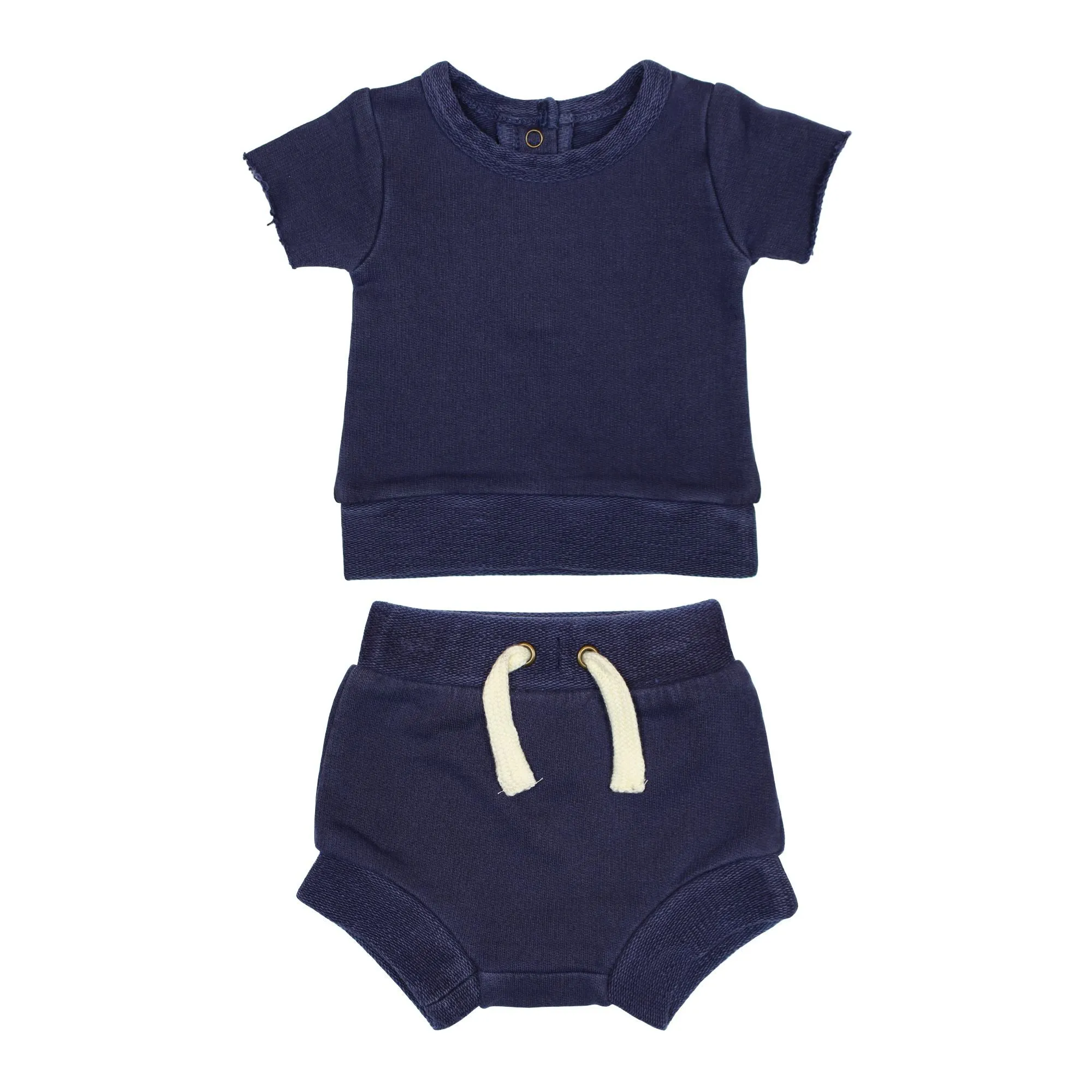 French Terry Tee & Shorties Set in Indigo