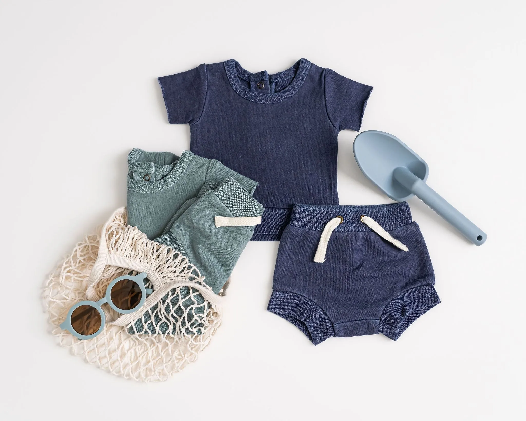 French Terry Tee & Shorties Set in Indigo