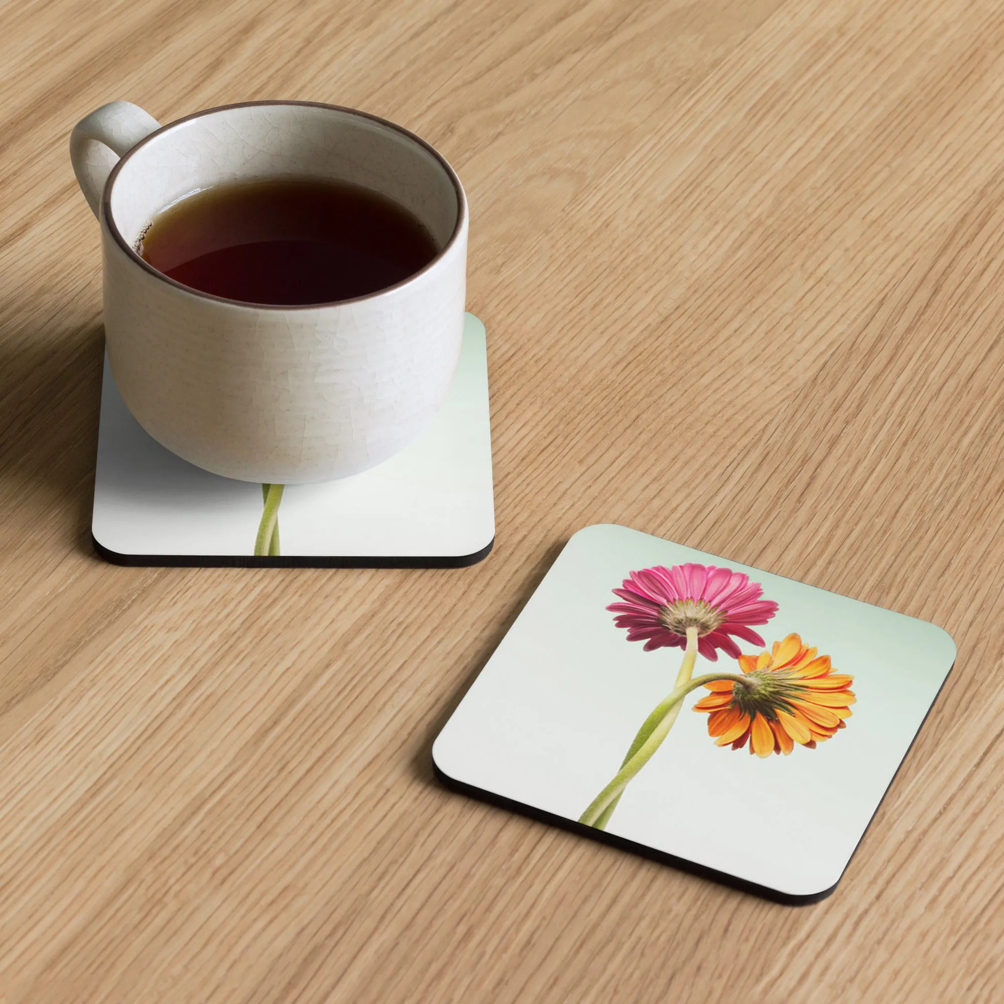 Gloss Coated Cork Backed Coaster - Twirled Flowers