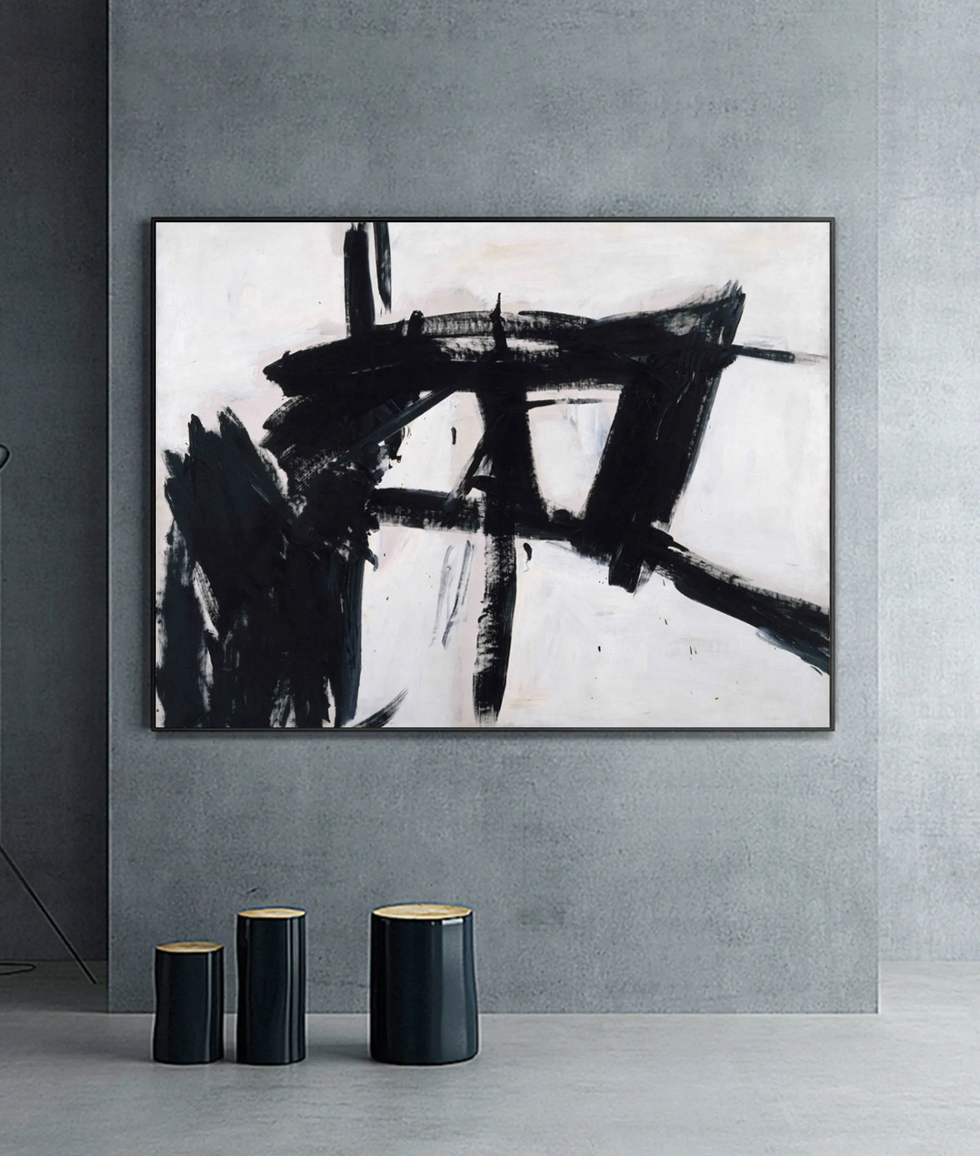 Large Black And White Abstract Painting Minimalist Painting Cp025