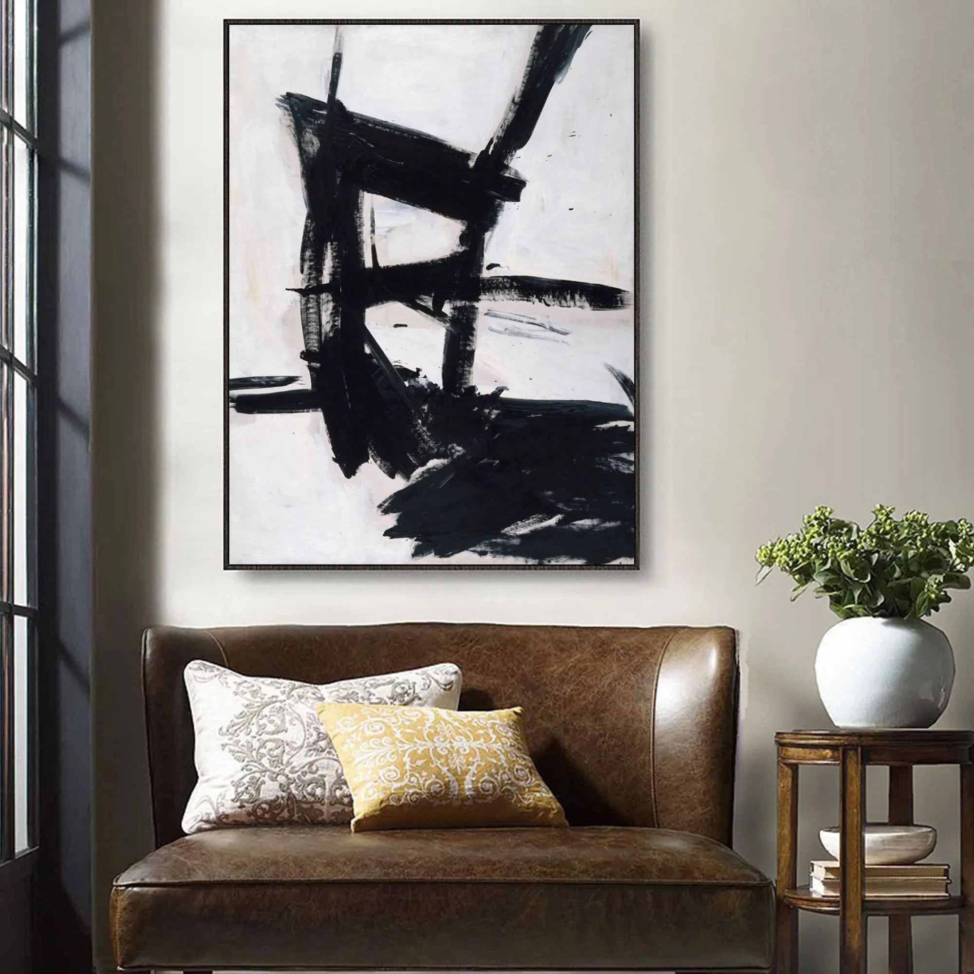 Large Black And White Abstract Painting Minimalist Painting Cp025