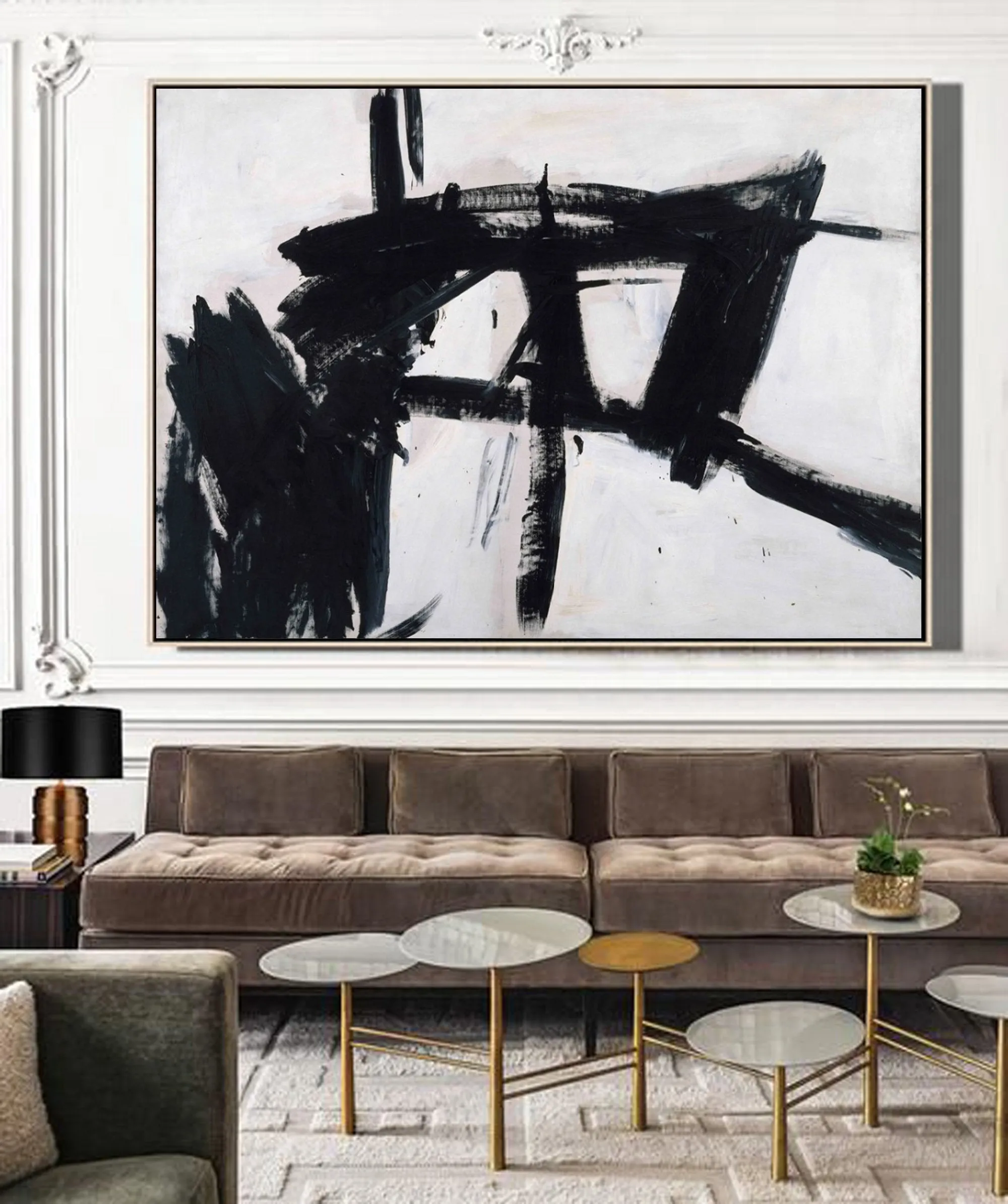 Large Black And White Abstract Painting Minimalist Painting Cp025