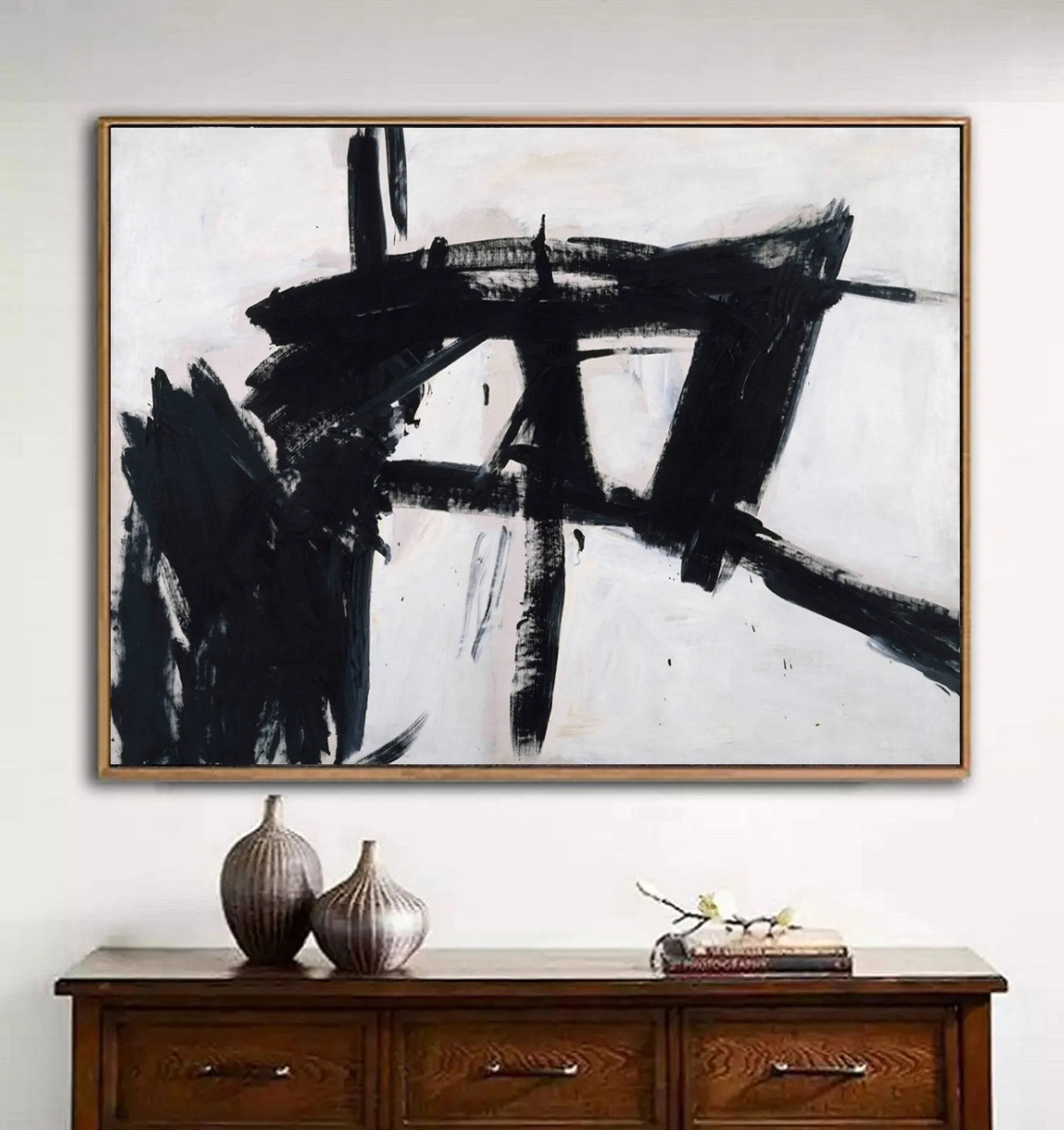 Large Black And White Abstract Painting Minimalist Painting Cp025