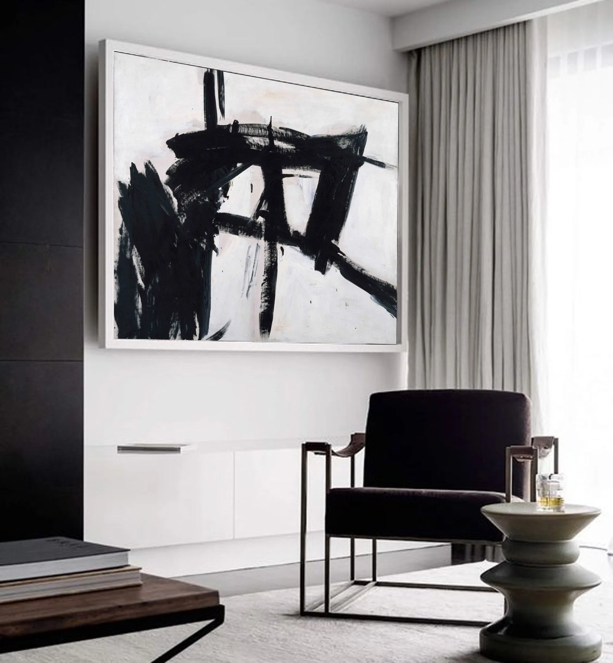 Large Black And White Abstract Painting Minimalist Painting Cp025