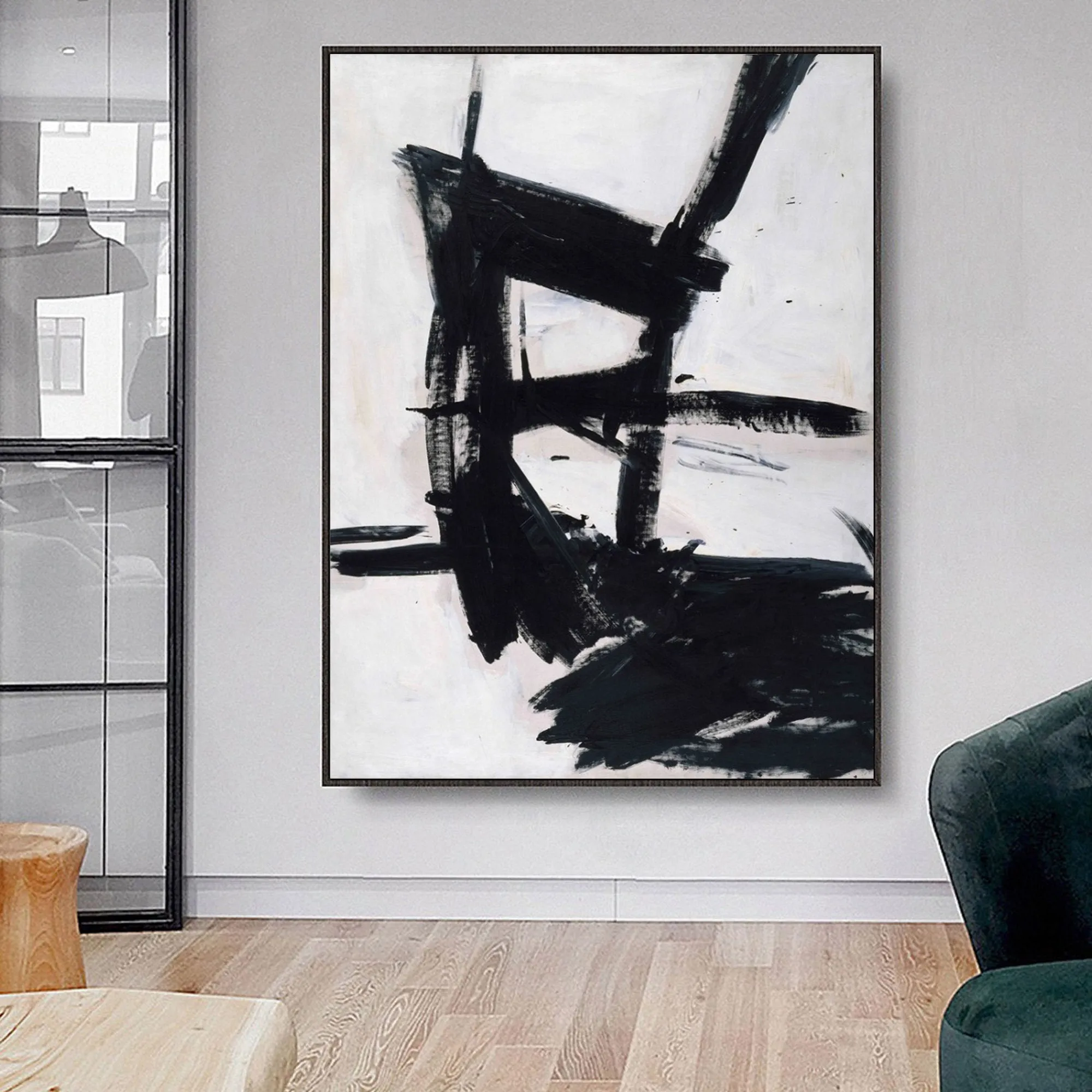 Large Black And White Abstract Painting Minimalist Painting Cp025