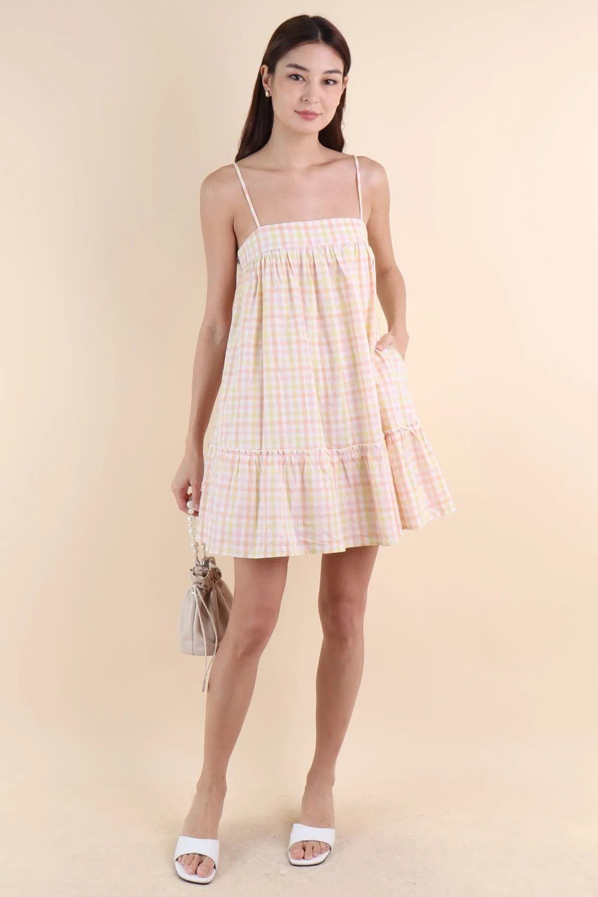 LICHFIELD GINGHAM ROMPER DRESS IN YELLOW