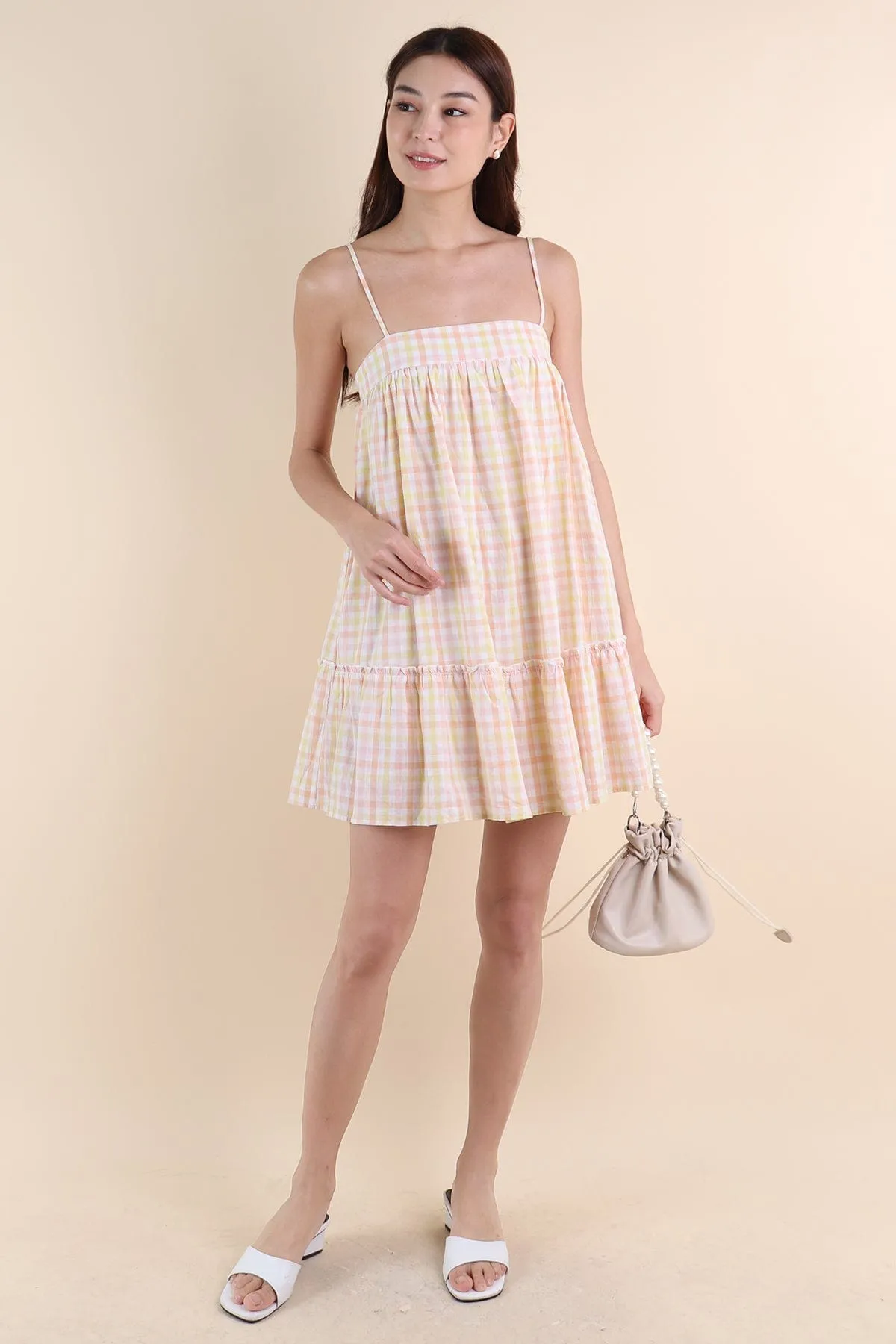 LICHFIELD GINGHAM ROMPER DRESS IN YELLOW