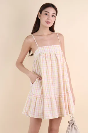 LICHFIELD GINGHAM ROMPER DRESS IN YELLOW