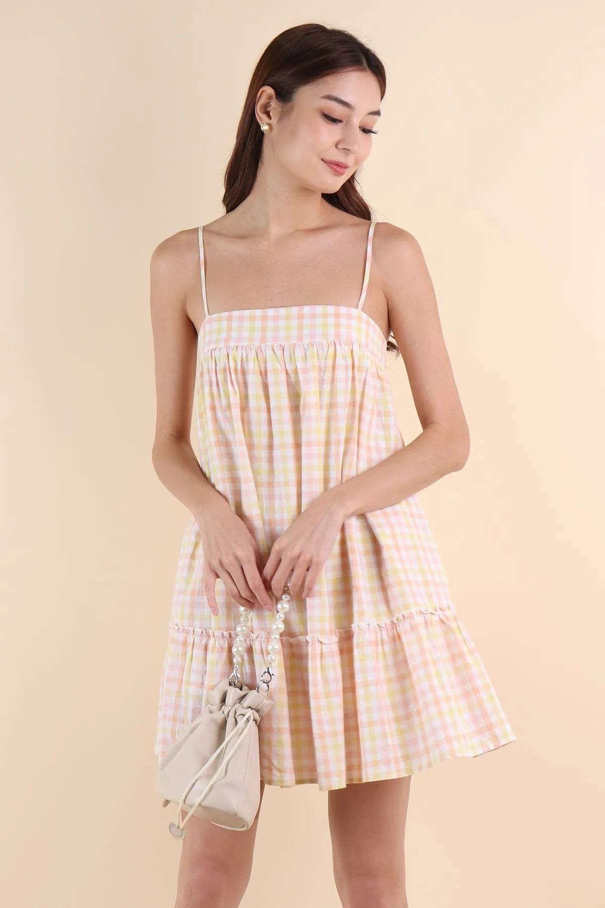 LICHFIELD GINGHAM ROMPER DRESS IN YELLOW