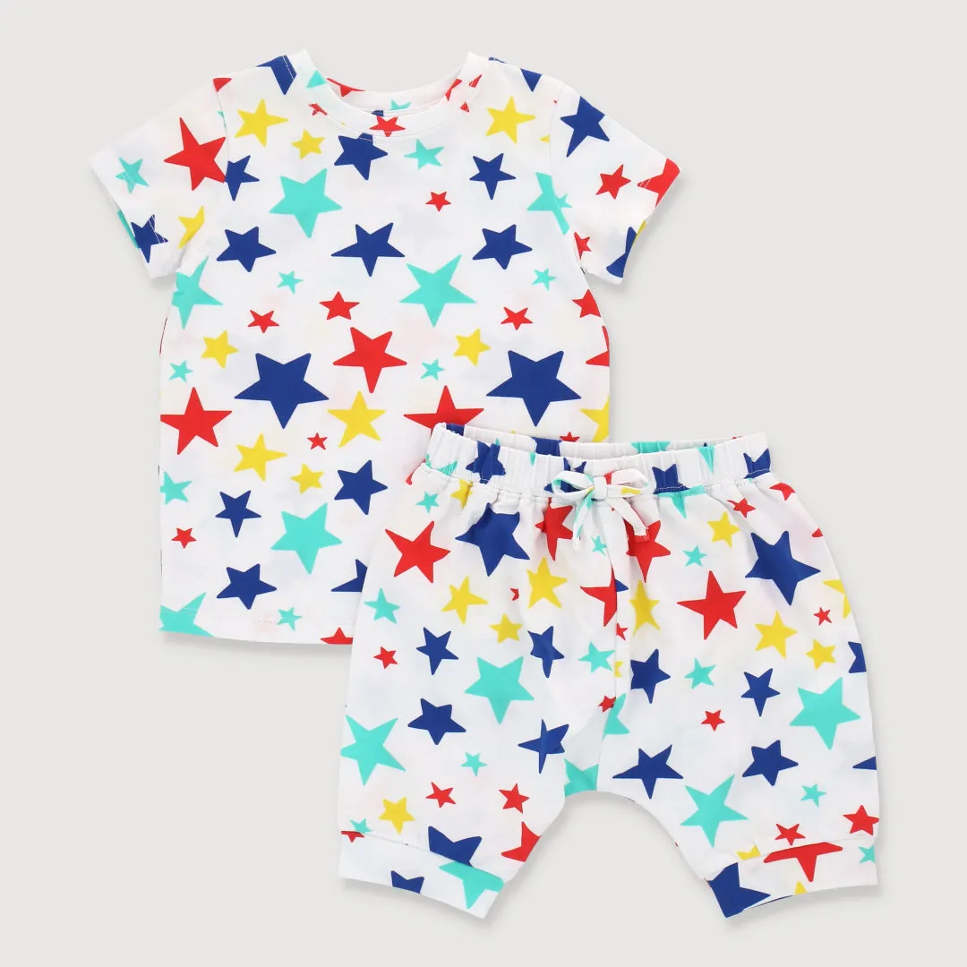 Little Explorer Baby Boy T-Shirt & 3/4 Bottom Set (Rainbow Stars)