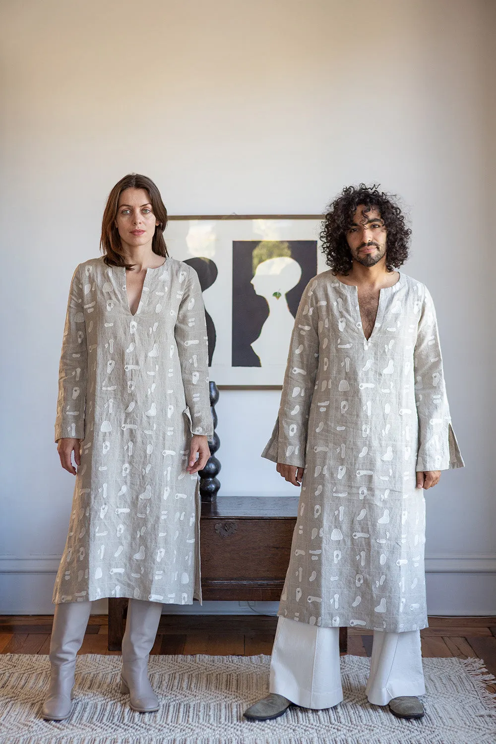 Nava Linen Caftan in Natural Solid Embroidery