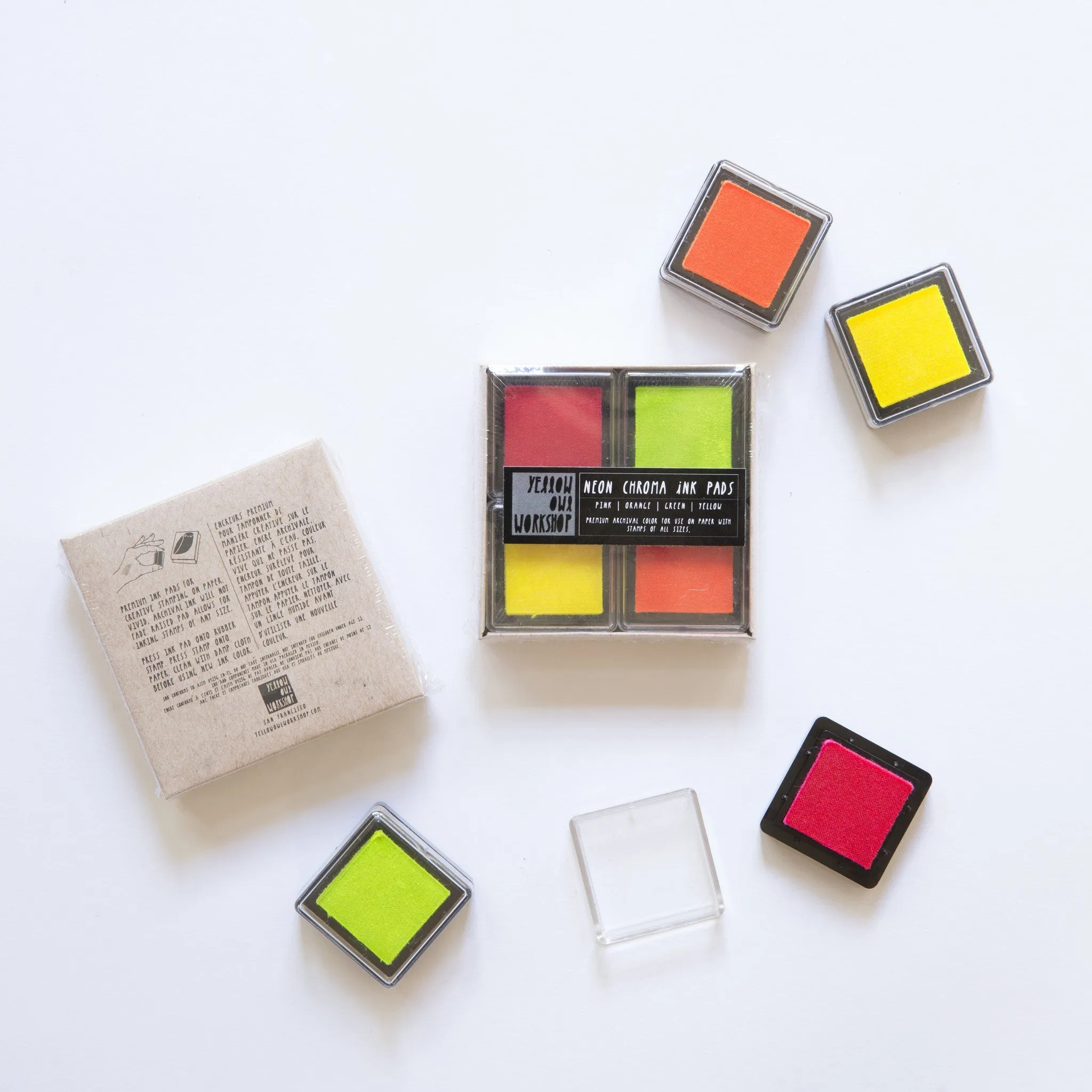 Neon Chroma Ink Pad Set - Pink, Orange, Green, Yellow