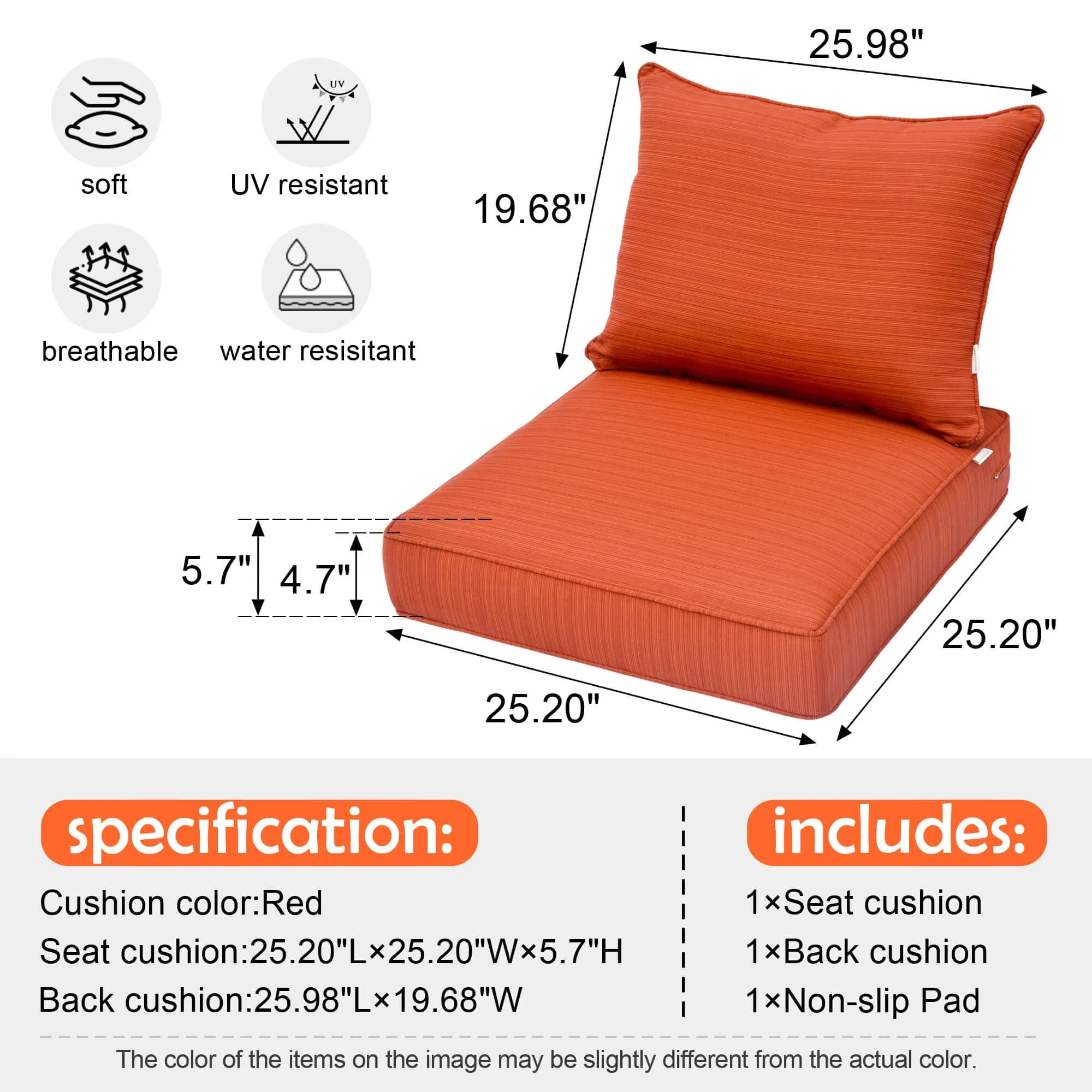 Ovios Replacement Seat Back Cushions Set with Olefin Fabric and Zipper, 25'' x 25'', Not suitable for Ovios Patio Furniture