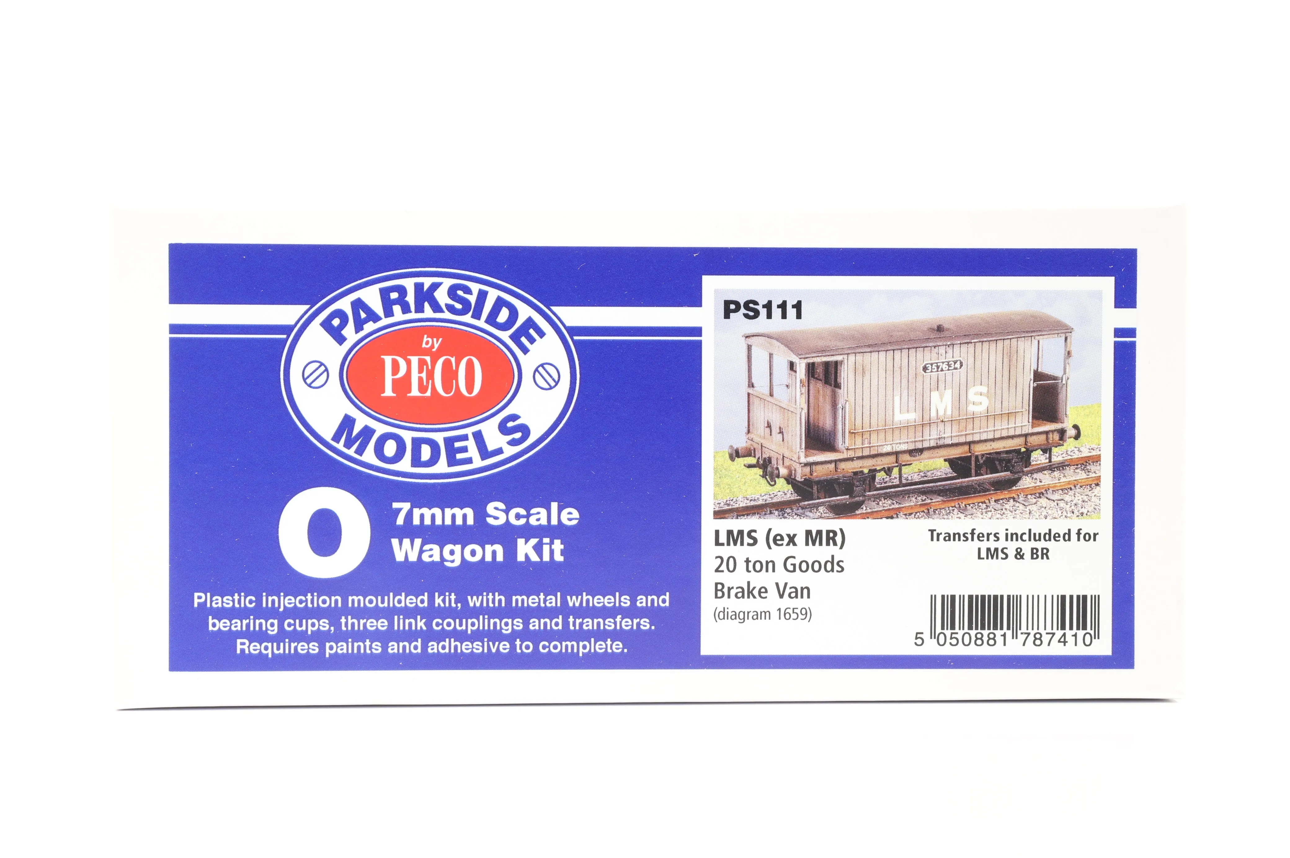 Parkside Dundas O Gauge PS111 LMS (ex MR) 20 ton Goods Brake Van Wagon Kit w/Wheels