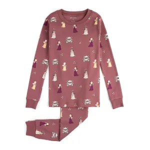 Petit Lem 2-Piece Organic Cotton Ribbed Pajama Set in Princess Print on Merlot