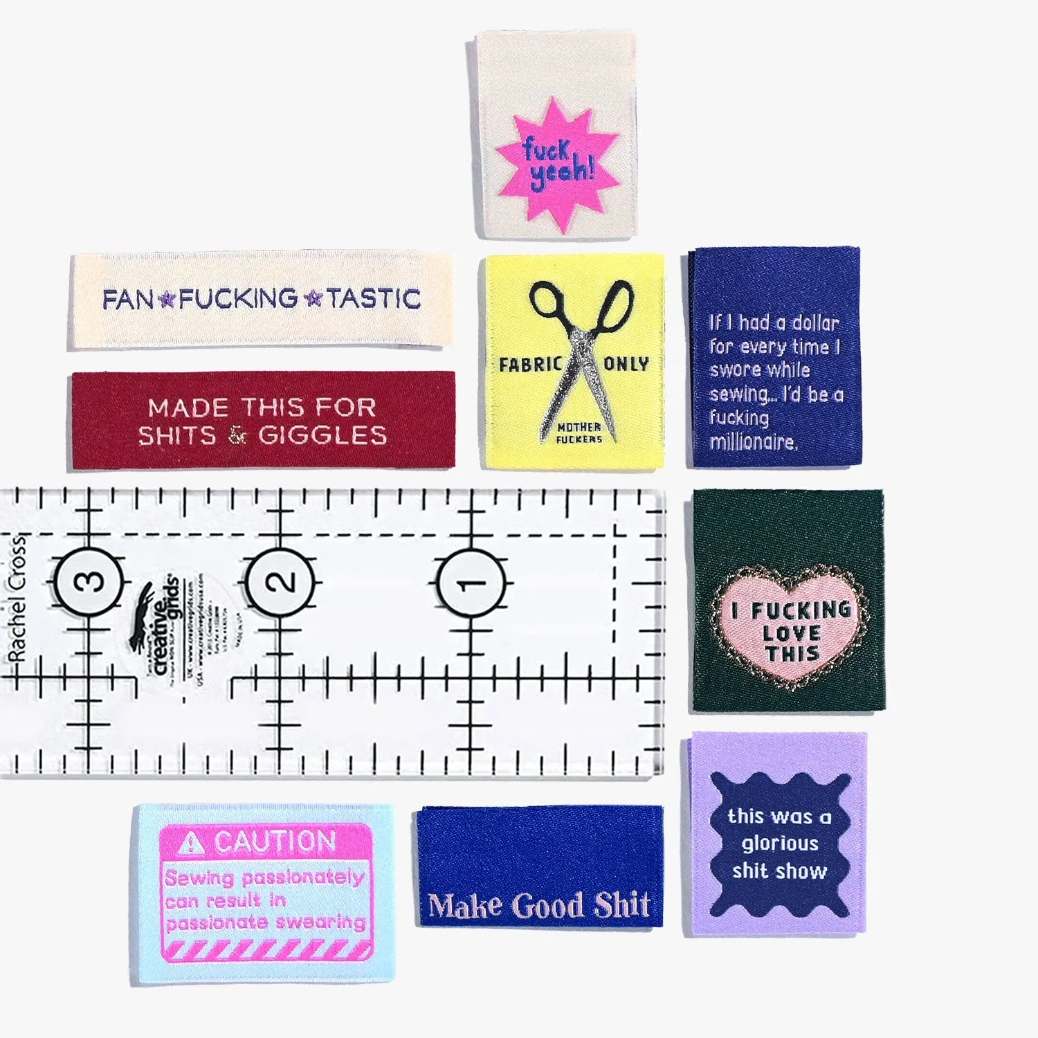 'The Sweary Sewist #4' - Assorted woven sewing labels 9 Pack