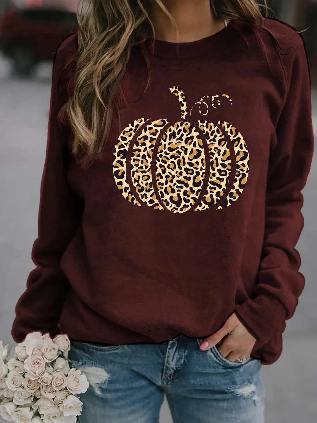 Women's Halloween Pumpkin English Printed Sweatshirt